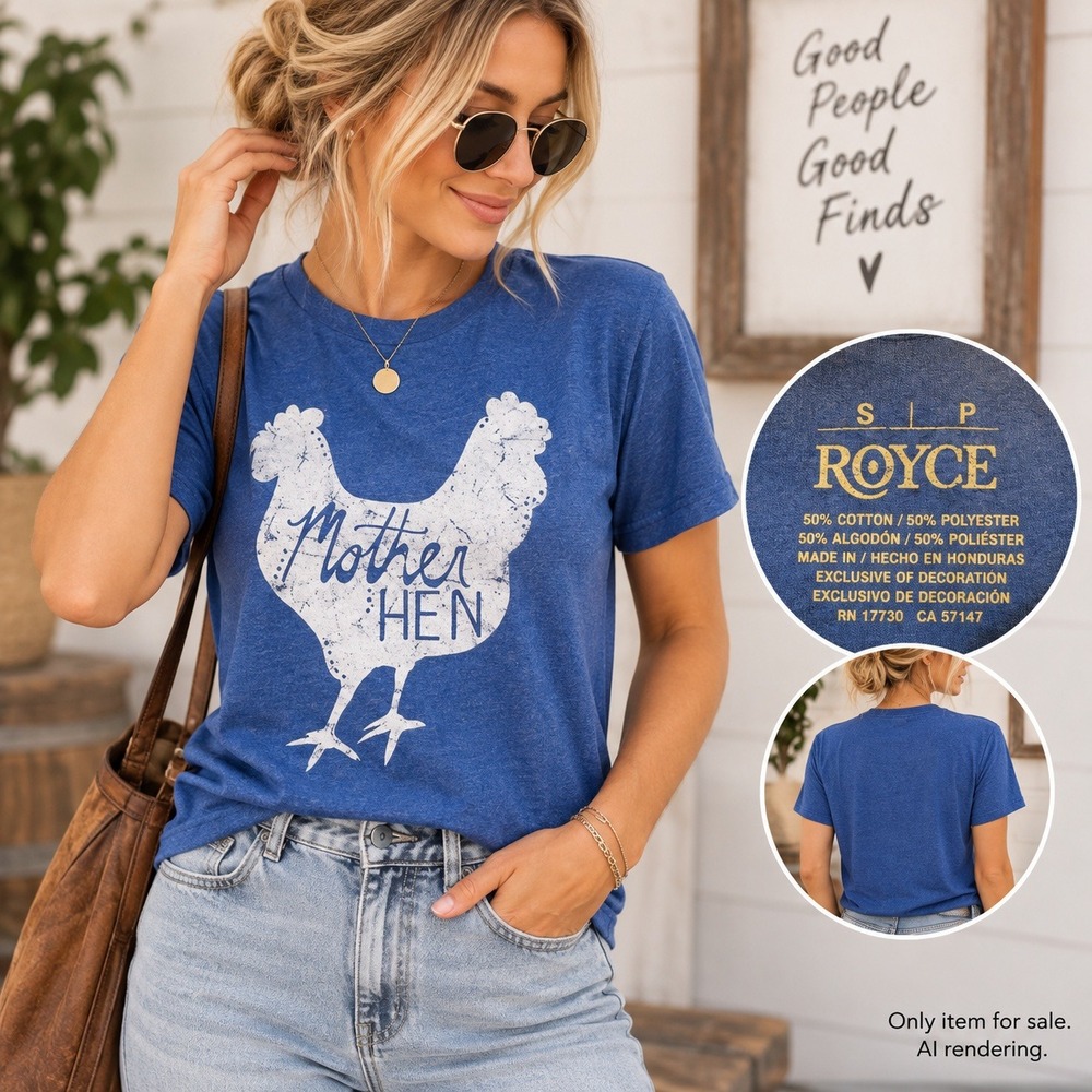 Royce Small Mother Hen T-Shirt Blue Graphic Farmhouse NWT